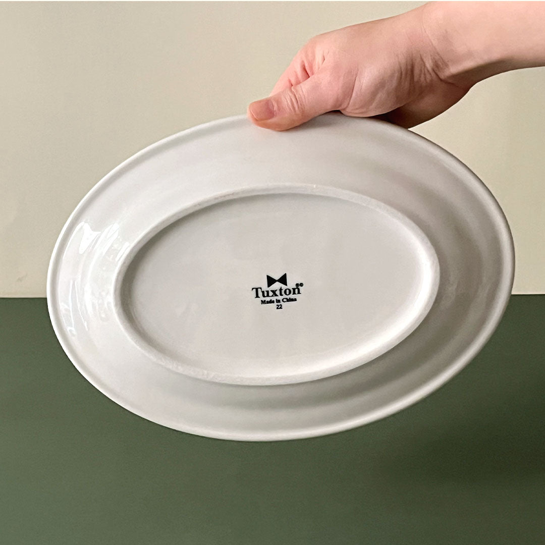 Green Banded Handpainted Ceramic Oval Platter, 10.5"