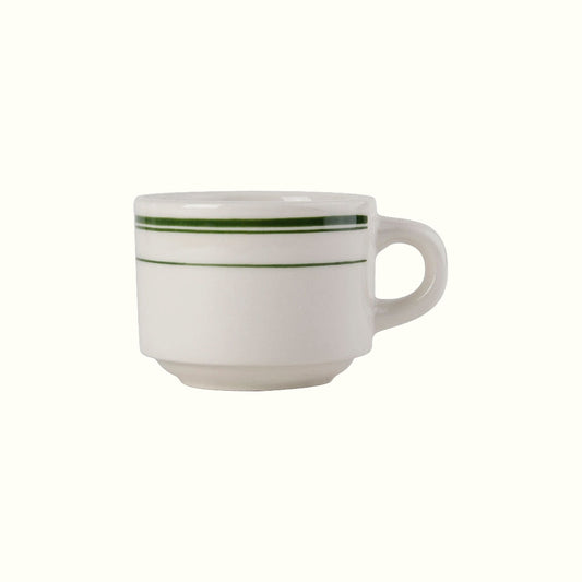 Green Banded Handpainted Ceramic Stackable Cup, 7oz