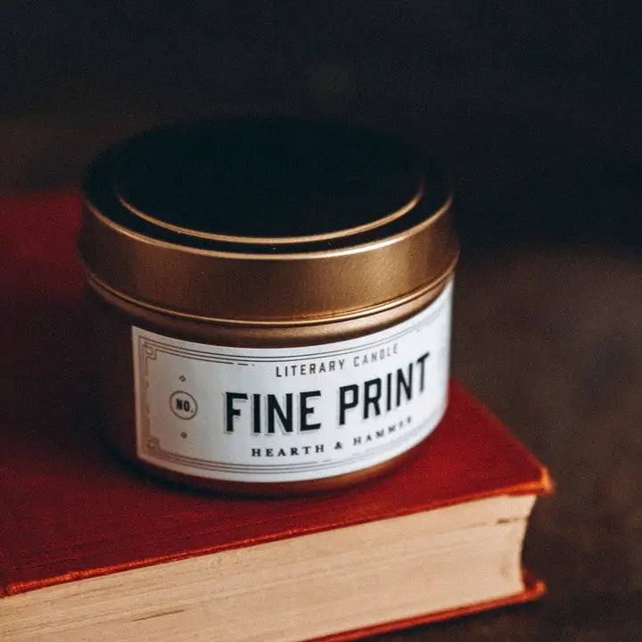 Fine Print Travel Tin Literary Candle 4oz | Book Candle
